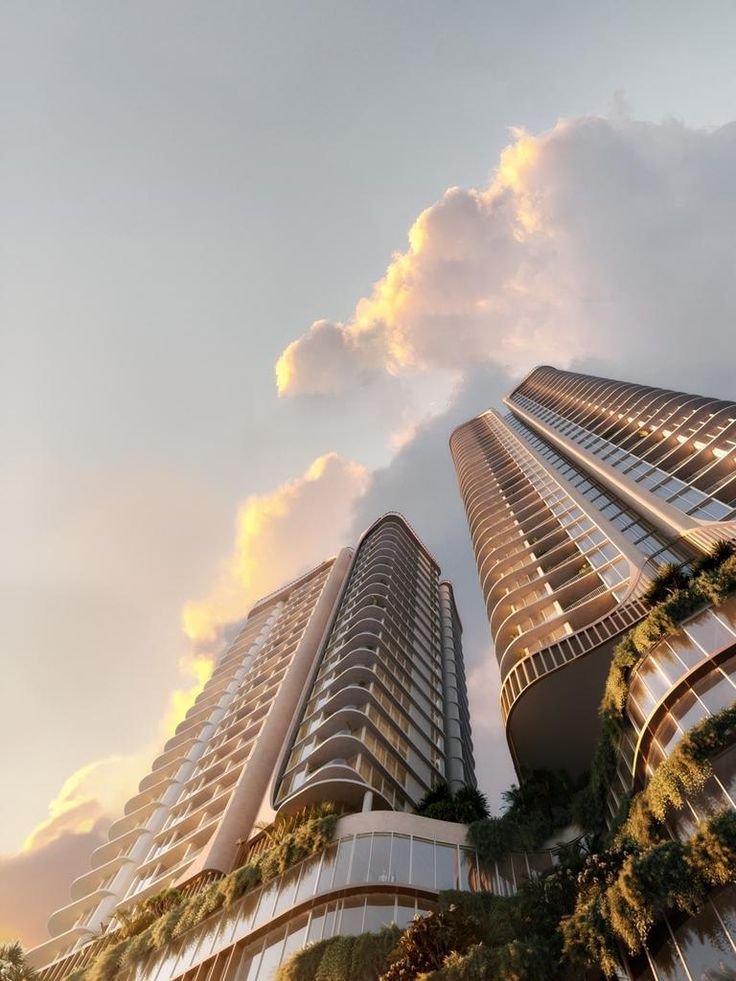Modern residential building seen from street level